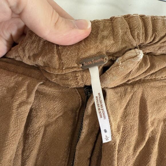 Free People Pants Women's Large Brown Linen Blend Wide Leg Pockets - Picture 5 of 12